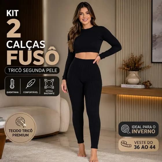 Kit Calças Fusô Tricô Lã Meia Calça Segunda Pele
