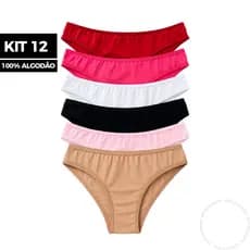 Kit 12 Calcinhas Básicas 100% Algodão Confortavel Lisa