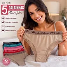 Kit 5 Calcinhas Femininas Microfibra Confortável Cintura Média