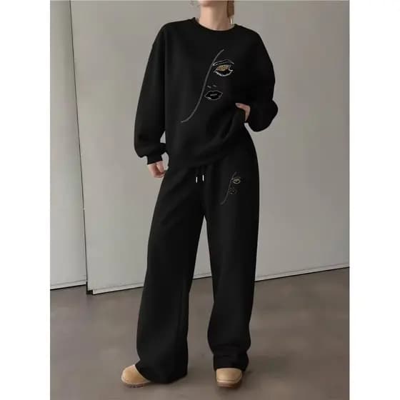 Conjunto Moletom Careca Feminino Rosto Feminino Blusa De Frio + Calça Moletom Estampados Unissex Outono/Inverno