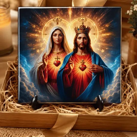 Azulejo Sublimado Jesus e Maria com Pezinhos Decorativo para Sala e Altar