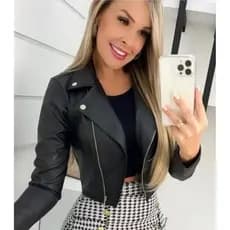 Jaqueta Feminina Couro Sintético com Zíper Estilo Biker Elegante