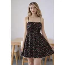 Vestido Curto Floral Feminino com Alça Ajustável – Cintura Marcada, Leve e Confortável