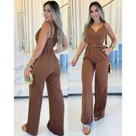 Macacão Feminino Alfaiataria Elegante com Cinto – Modelo Social Moderno