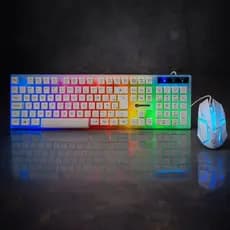 Kit Teclado e Mouse branco Gamer RGB LED USB ABNT2 Profissional com Luz para PC Notebook