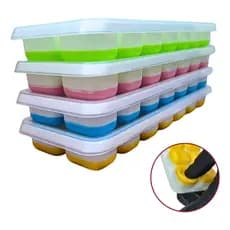 Forma Silicone Para Gelo Fundo Flexível 14 Cubos Papinha Tampa Rígida