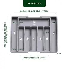 Organizador de gaveta para talheres com 8 compartimentos e extensor ajustável para melhor organização