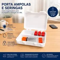 Case Estojo Protetor 6 Frascos 3ml e 10ml Ampola Peptídeo Seringa Insulina Organizador Viagem Portátil Porta