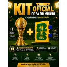 Kit Copa 2026 Porta Figurinhas + Taça Ouro Decorativa Colecionador Álbum Figurinha Futebol Presente