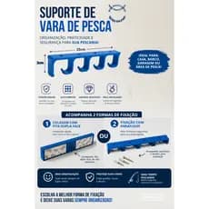Suporte de Parede Vara de Pesca Par 4 Varas Organizador Caniço Pescaria Horizontal Fixação Parede