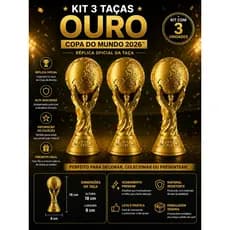 Taça Copa do Mundo 2026 Dourada Ouro 18cm Réplica Troféu Futebol Decorativa Colecionável Presente