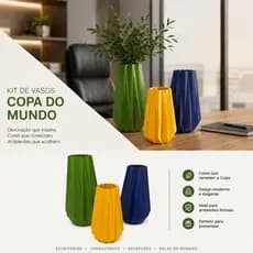 Kit 3 Vasos Decorativos Copa do Mundo Brasil Verde Azul Amarelo Mesa Escritório Consultório Decoração