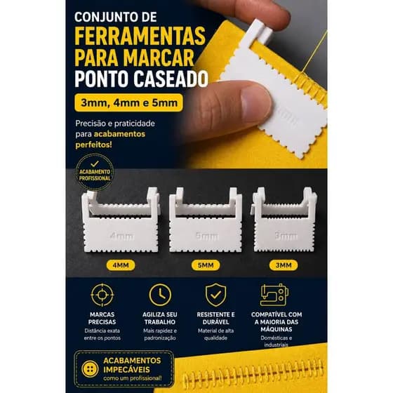 Conjunto Marcador de Ponto Caseado 3 Medidas (3mm, 4mm e 5mm) – Ferramenta para Costura Artesanal e Acabamentos Profissi