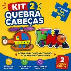Kit 2 Quebra Cabeças MDF Infantil Trem e Helicóptero Diversão e Aprendizado Brinquedo Pedagógico