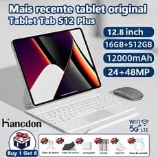 【Teclado e mouse gratuitos】Tablet Galaxy S12 Plus Tablet 12,8 polegadas 16 GB + 512 GB 12000 mAh Android 5G Dual-SIM