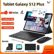 【Teclado e mouse gratuitos】 Tablet Galaxy S12 Plus de 12,8 polegadas 16 GB + 512 GB, 12000 mAh, Android 5G