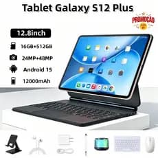 【Teclado e mouse grátis】Tablet  Galaxy S12 Plus 12,8 polegadas, 16 GB + 512GB, bateria de 12000 mAh, 5G e Wi-Fi, com