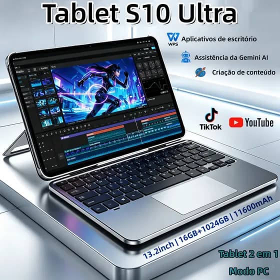 Tablet  S10 Ultra 13,2 polegadas, 16 GB + 1024 GB, bateria de 11.600 mAh, tablet 2 em 1 com função Gemini AI 5G