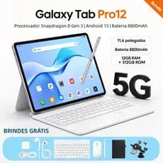 【Teclado e mouse grátis】 Tablet Galaxy Pro12 Max 11,6 polegadas, 12 GB + 512 GB, bateria de 8.800 mAh, Android, 5G, WiFi