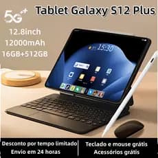 Tablet Galaxy S12 Plus 12,8 polegadas, 16GB + 512 GB, bateria de 12000 mAh, HD, Android – com opção de parcelamento