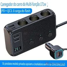 Divisor de Acendedor de Carro 3 Tomadas, Interruptores Independentes, Carregamento Rápido 171W, 12V/24V, C29