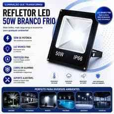 Refletor LED 50W Branco Frio IP66 Bivolt Holofote Externo à Prova d'Água Alta Potência Econômico