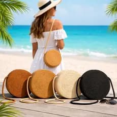 Bolsa de Praia Feminina Redonda de Palha Transversal Moda Verão - Envio Imediato