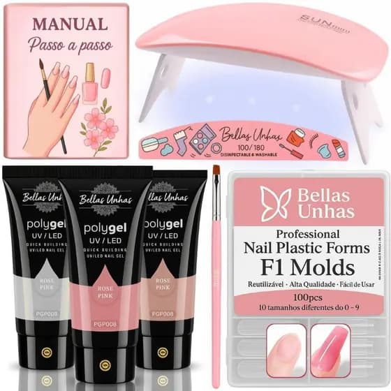 Kit Polygel Poligel Alongamento 15g Molde F1 Unhas Mini Cabine Super Promoção - ENVIO IMEDIATO
