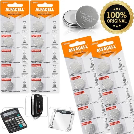 Kit Com 20 Baterias CR2032 3V Original Alfacell Moeda Botão Controle Alarme Portão Balança Placa Mãe