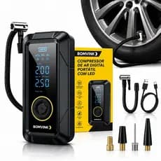 Bomba de Ar Compressor Digital Portátil com LED Encher Pneu Elétrica Portátil Sem Fio Carros Motos