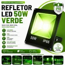 Refletor LED 50W Verde IP66 Bivolt Holofote Externo à Prova d'Água Alta Potência Decorativo