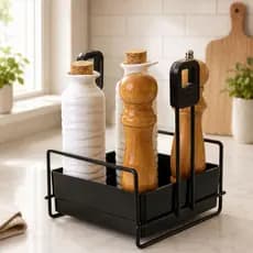 Suporte Galheteiro Preto Porta Temperos Azeite Vinagre Condimentos Cozinha Mesa Multiuso