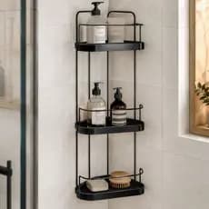 Porta Shampoo Cantoneira Tripla Wave Preta Organizador Banheiro Box Sabonete 3 Andares