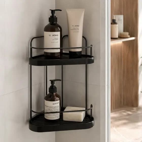 Porta Shampoo Cantoneira Dupla Wave Sabonete Organizador Banheiro Box 2 Andares Preta