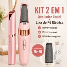 Kit 2 em 1 Depilador Facial Elétrico Feminino USB Recarregável + Lixa de Pé Elétrica Removedor de Calos