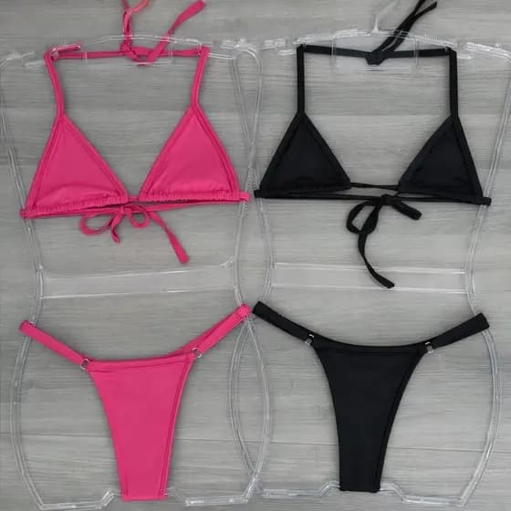 Kit 2 Peças Biquini Fita Marquinha Forrado sem Bojo Calcinha Fio Dental com Regulagem Moda Praia Verão