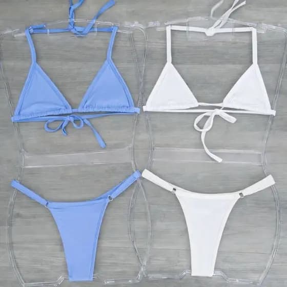 Fio Dental com Regulagem Moda Praia VerãoKit 2 Peças Biquini Fita Marquinha Forrado sem Bojo Calcinha