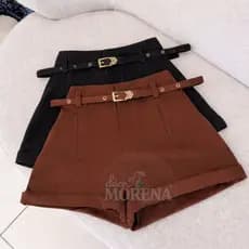 Kit 2 Peças Shorts de Alfaiataria com Cinto Encapado Moda Blogueira Tendência Elegante e Moderno