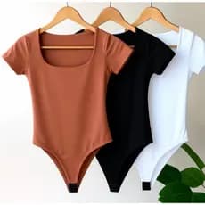 Kit 3 Peças Body Feminino Gola Quadrda Casual Elegante Conjunto Versátil para Looks Sofisticados