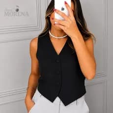 Colete Feminino Alfaiataria Acinturado Botões Encapados Elegante Moda Inverno 2026 Casual Chic Blogueira Pinterest
