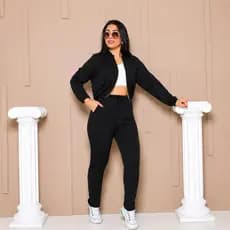 Conjunto Lanzinha- Calça Elegante + Blusa Cropped com Ziper  Moda Feminina Blogueira