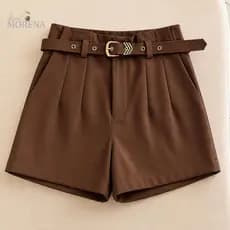 Alfaiateria Feminino Shorts Elegante com Cinto Forrado Moda Blogueira Tendência para Uso Diário e Eventos Casuais