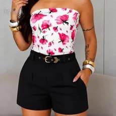 Alfaiateria Feminino Shorts Elegante com Cinto Forrado Moda Blogueira Tendência para Uso Diário e Eventos Casuais