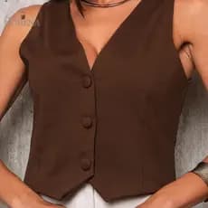 Colete Feminino Alfaiataria Elegante com Botões Encapados e Decote V – Casual Chic Moderno para Looks