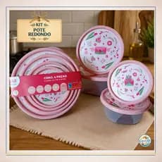 Kit Potes Redondos BPA Free 210 1220ml Hermético Empilhável Organizador Geladeira Cozinha Dispensa