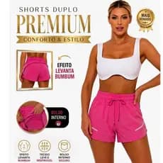 Short Duplo Esportivo Feminino Tactel com Bolso Interno e Efeito Levanta Bumbum para corrida beach tênis treinos
