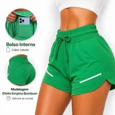 Short Duplo Feminino Academia Corrida Tactel Premium com Bolso Interno Empina Bumbum
