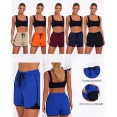 Shorts Duplo Feminino Tactel com Bolso Interno com Forro Preto  treino na Academia Corrida conforto Premium Fitness