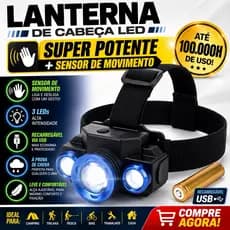 Lanterna LED de Cabeça ECOODA | Recarregável USB, Alta Potência, Até 100.000h - Ideal para Pesca, Camping e Trilhas
