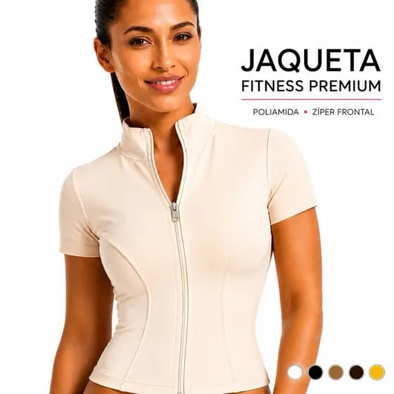 Jaqueta Fitness Feminina Poliamida Zíper Manga Curta Modeladora Academia Premium